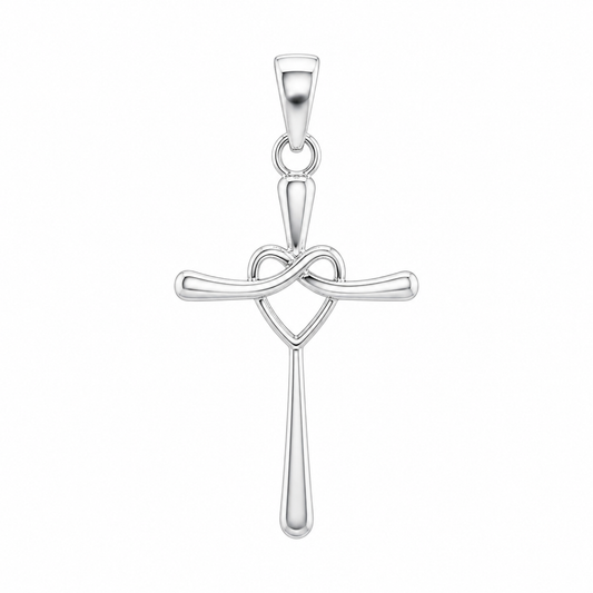 Sterling Silver Plain Heart Cross Pendant