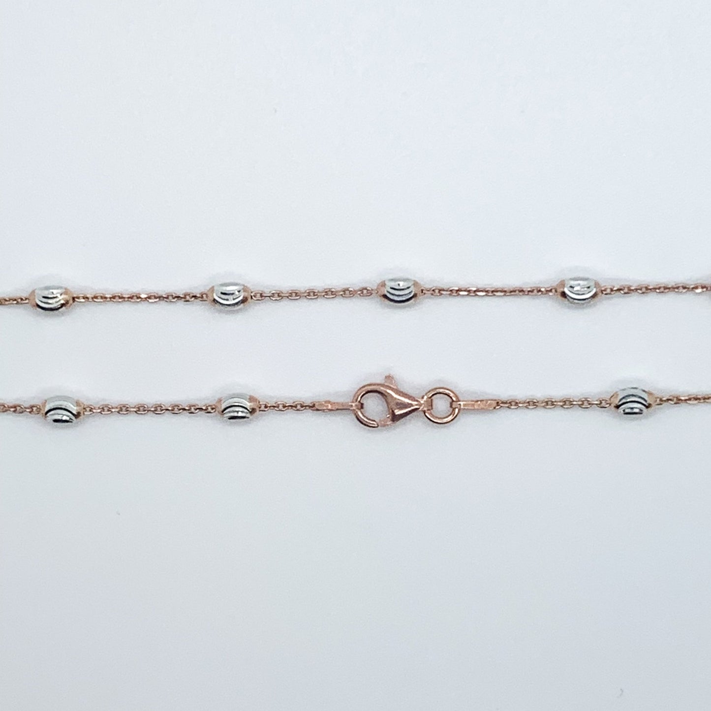 Italian 925 Sterling Silver "Oval Moon" Chain, Sterling Silver Diamond Cut Beaded Necklace, Dainty Stackable Chains