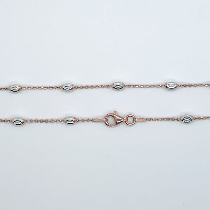 Italian 925 Sterling Silver "Oval Moon" Chain, Sterling Silver Diamond Cut Beaded Necklace, Dainty Stackable Chains