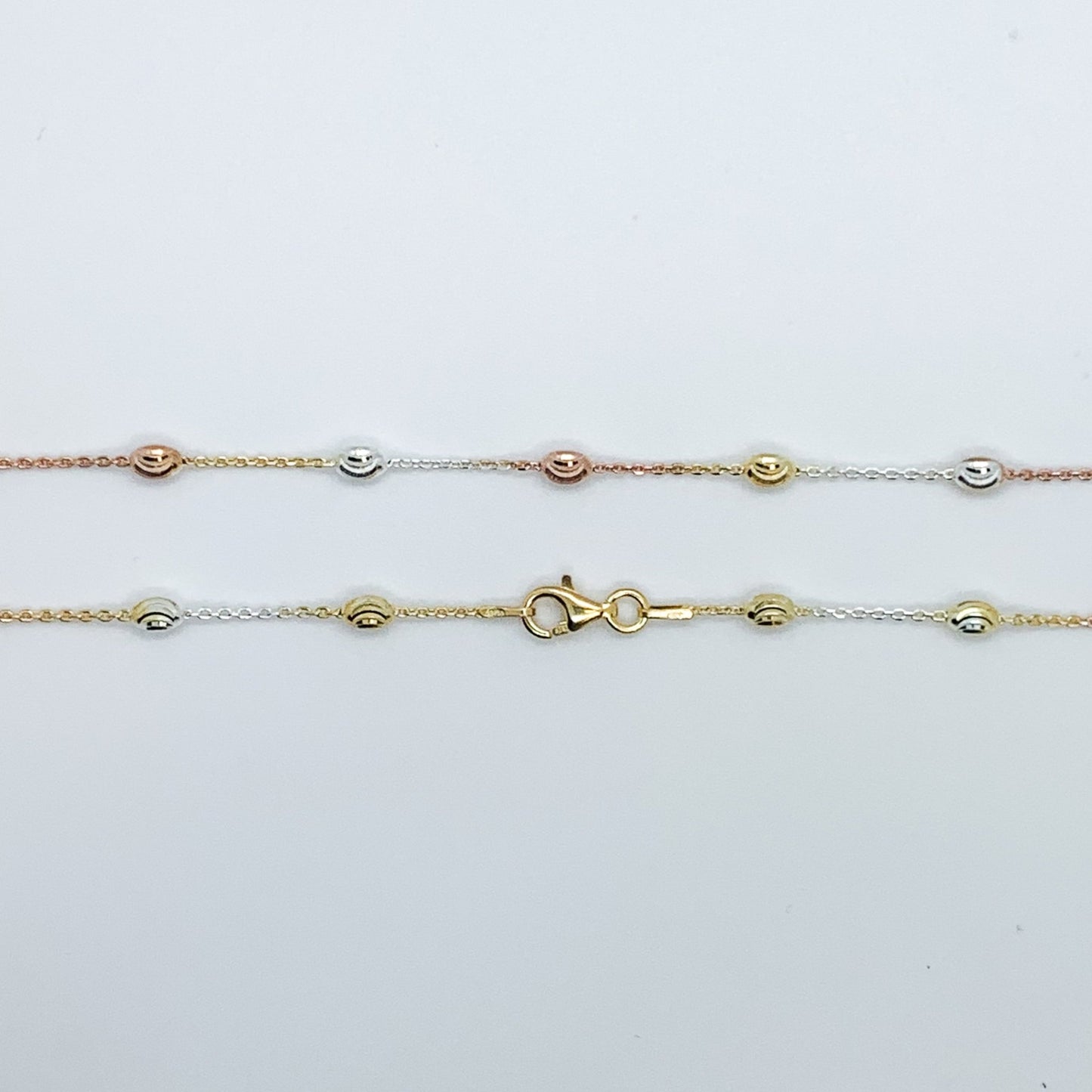 Italian 925 Sterling Silver "Oval Moon" Chain, Sterling Silver Diamond Cut Beaded Necklace, Dainty Stackable Chains