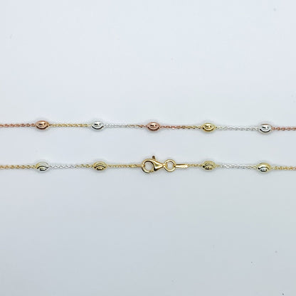 Italian 925 Sterling Silver "Oval Moon" Chain, Sterling Silver Diamond Cut Beaded Necklace, Dainty Stackable Chains