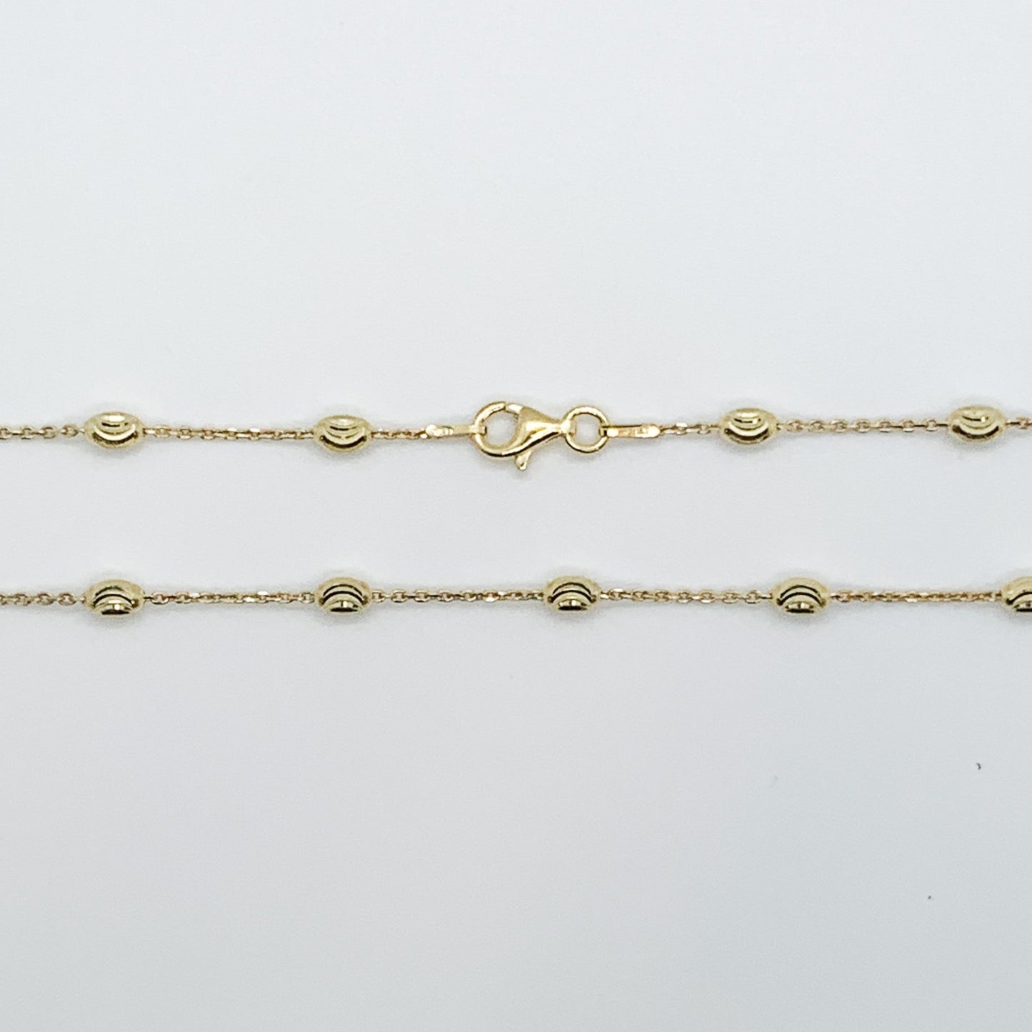 Italian 925 Sterling Silver "Oval Moon" Chain, Sterling Silver Diamond Cut Beaded Necklace, Dainty Stackable Chains