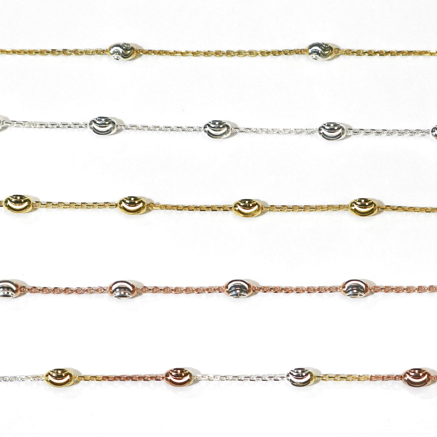 Italian 925 Sterling Silver "Oval Moon" Chain, Sterling Silver Diamond Cut Beaded Necklace, Dainty Stackable Chains