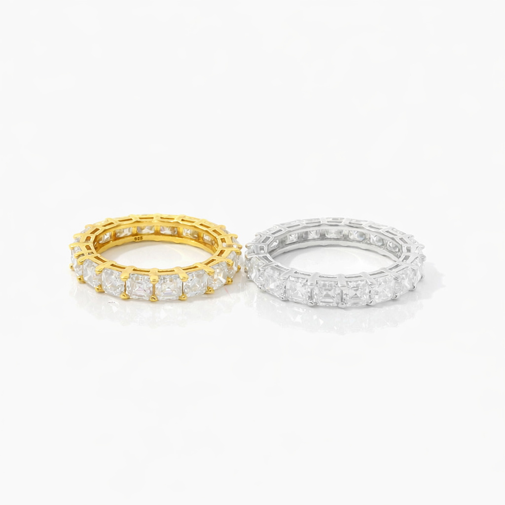 Sterling Silver Moissanite 3.5mm Asscher Cut Eternity Band