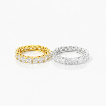 Sterling Silver Moissanite 3.5mm Asscher Cut Eternity Band