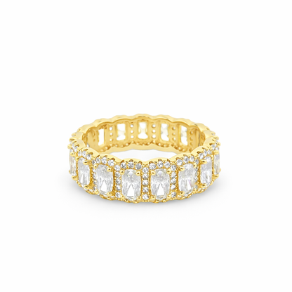 Sterling Silver Moissanite Radiant Cut Halo Eternity Band