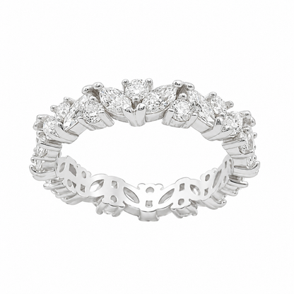 Sterling Silver Moissanite Marquise & Round Cluster Eternity Band