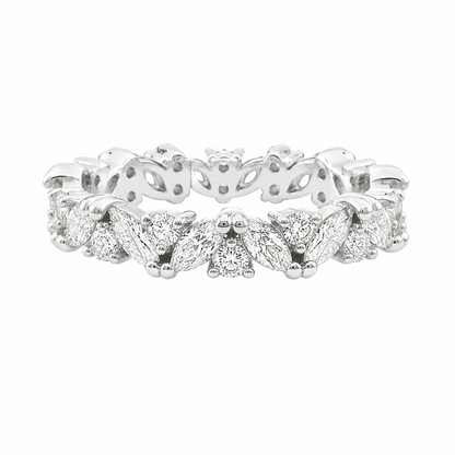 Sterling Silver Moissanite Marquise & Round Cluster Eternity Band