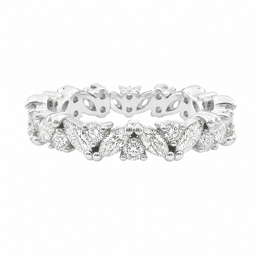 Sterling Silver Moissanite Marquise & Round Cluster Eternity Band