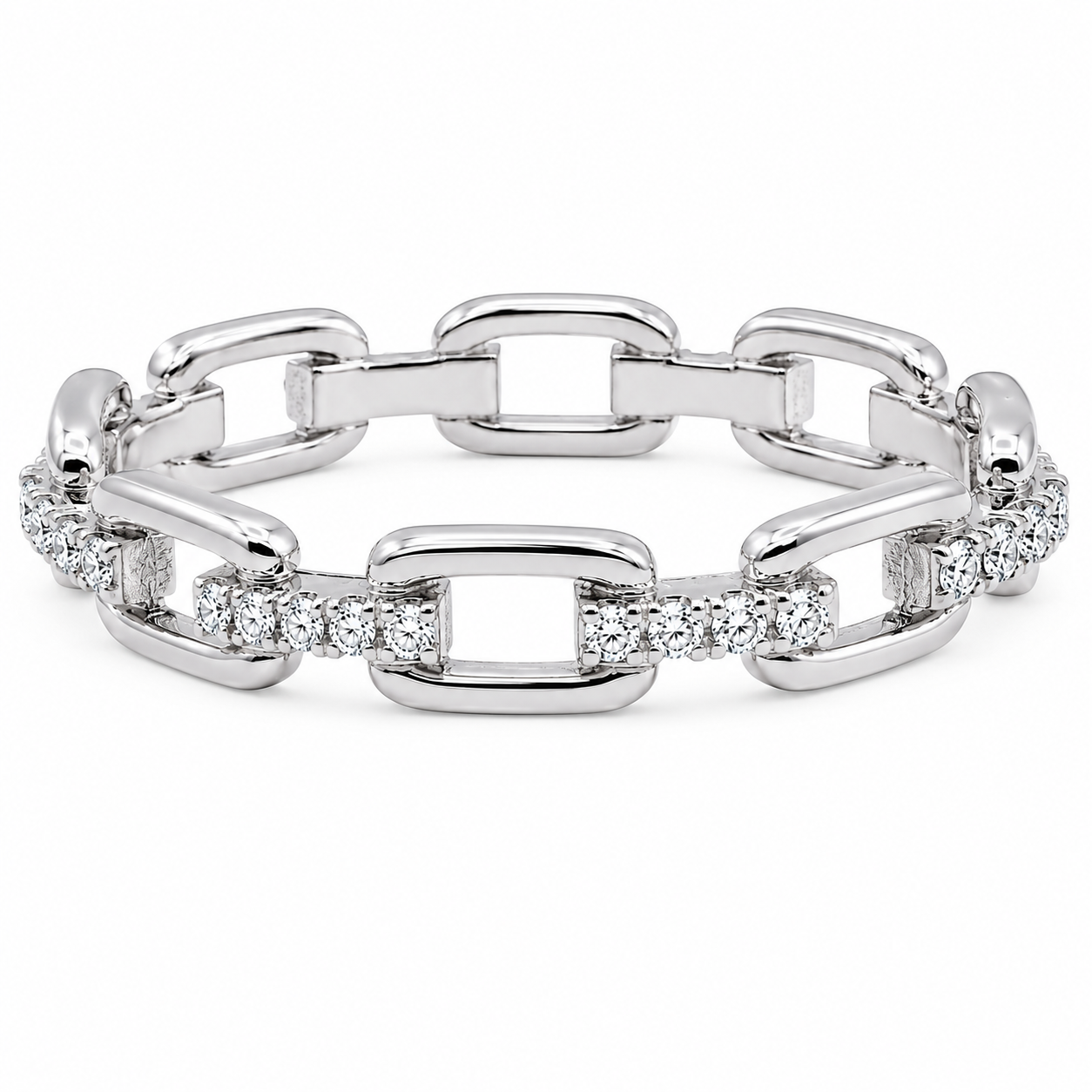 Sterling Silver Moissanite Horseshoe Link Eternity Band