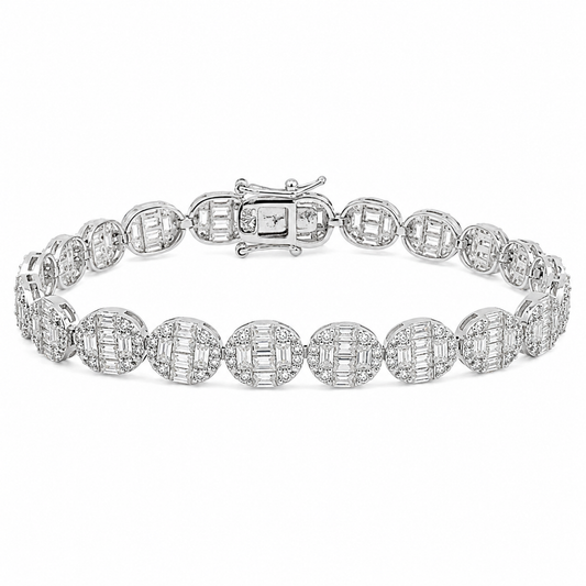 Sterling Silver Moissanite Baguette Pave Oval Tennis Bracelet (7")