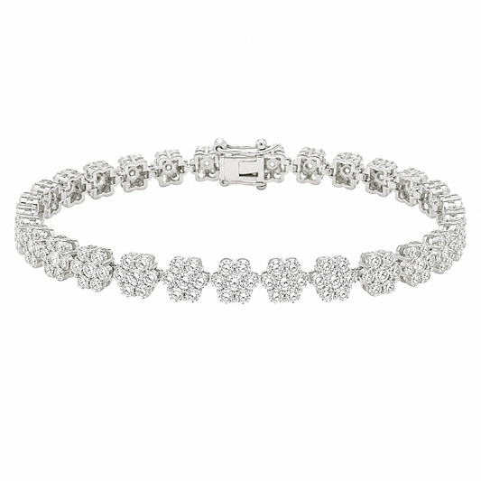 Sterling Silver Moissanite Flower 5mm Tennis Bracelet