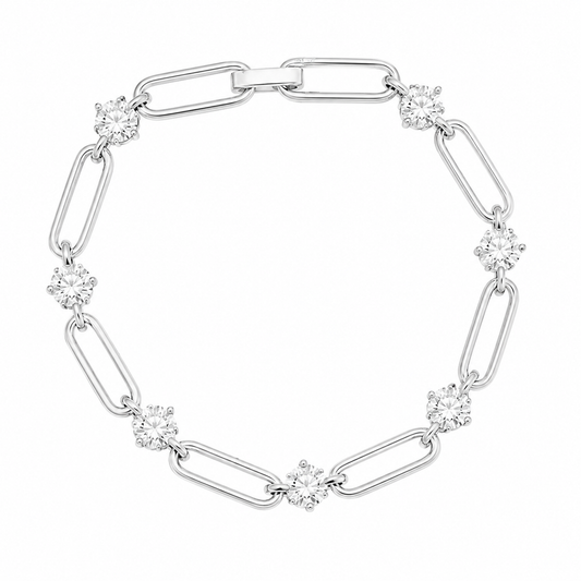 Sterling Silver Moissanite Paperclip Link Bracelet (7")