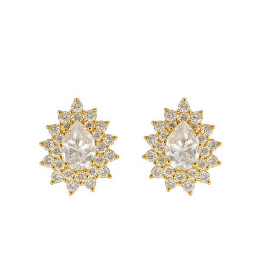 Sterling Silver 3.74 CTW Moissanite Pear Shape Double Halo Earrings