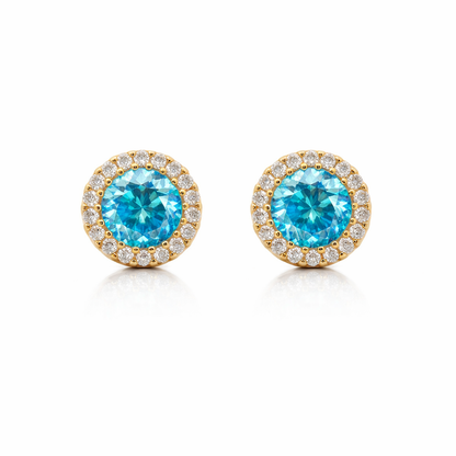 Sterling Silver 5.64 CTW Moissanite Blue Stone Clear Halo Round Earrings