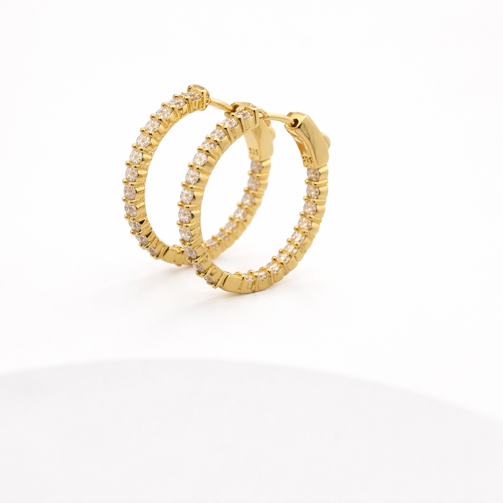 Sterling Silver Moissanite 25MM (1") Inside Out Hinged Hoop Earrings