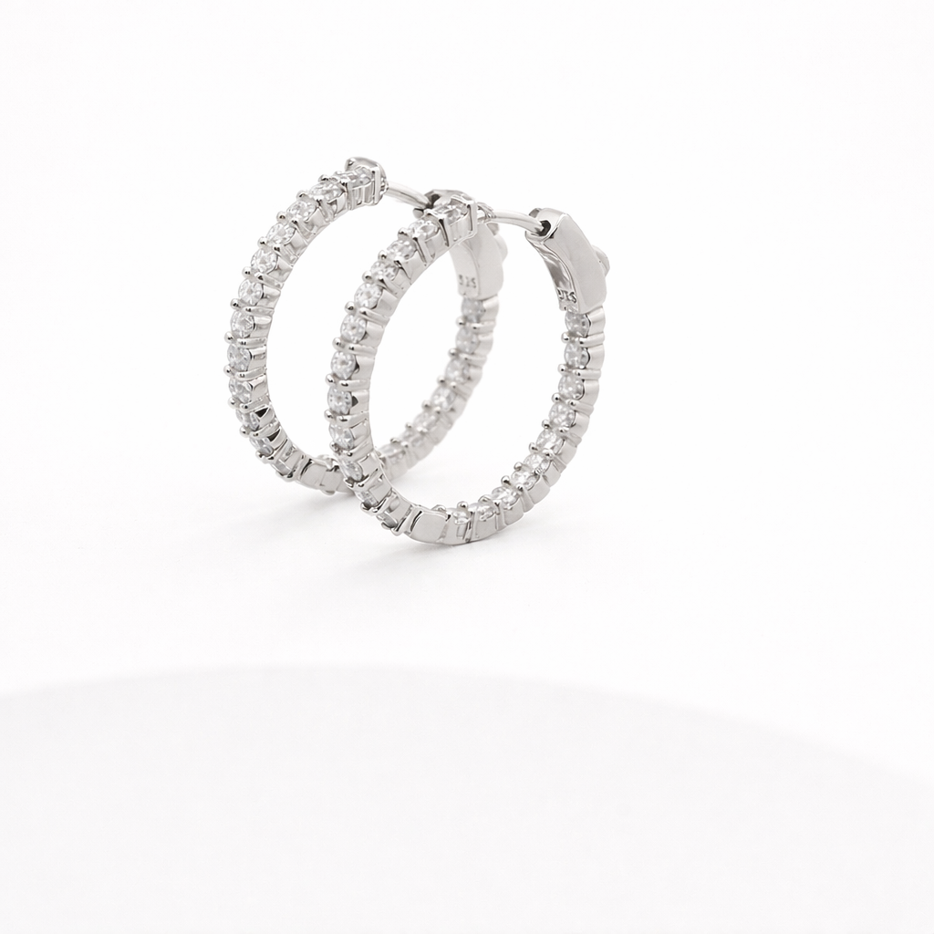 Sterling Silver Moissanite 25MM (1") Inside Out Hinged Hoop Earrings