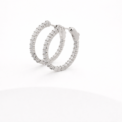 Sterling Silver Moissanite 25MM (1") Inside Out Hinged Hoop Earrings