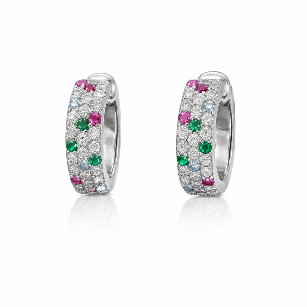 Sterling Silver 0.74 CTW Moissanite Multi Color Small Hoop Earrings
