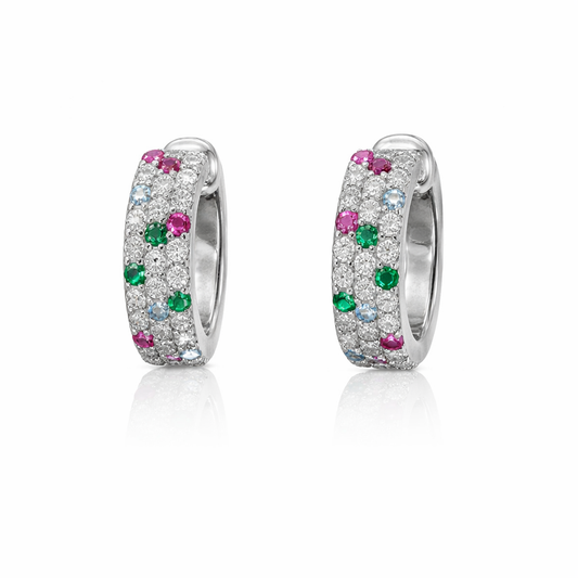 Sterling Silver 0.74 CTW Moissanite Multi Color Small Hoop Earrings