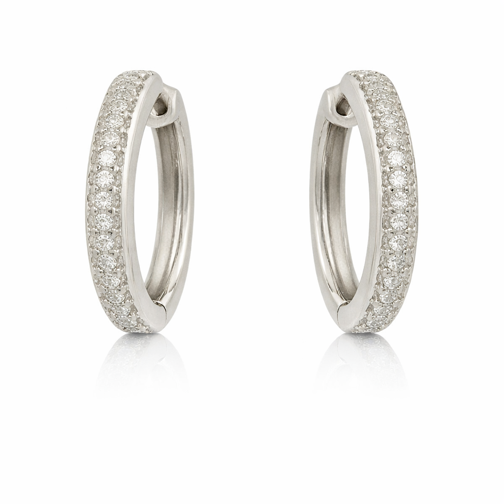 Sterling Silver 0.97 CTW Moissanite Pave Small Huggie Hoop Earrings