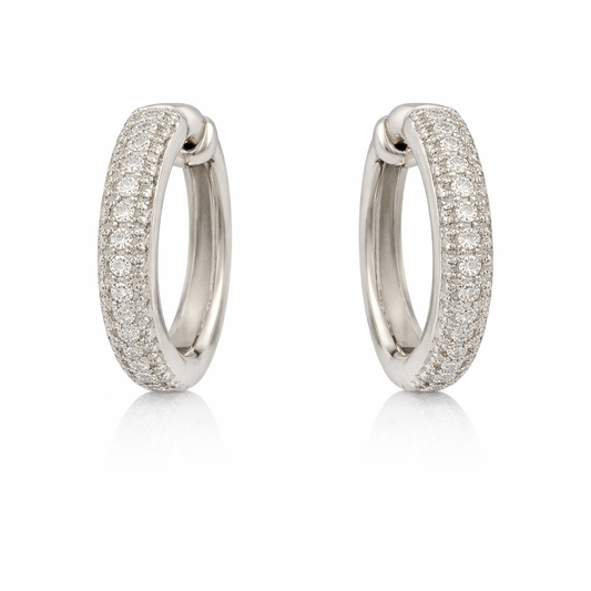Sterling Silver 0.97 CTW Moissanite Pave Small Huggie Hoop Earrings