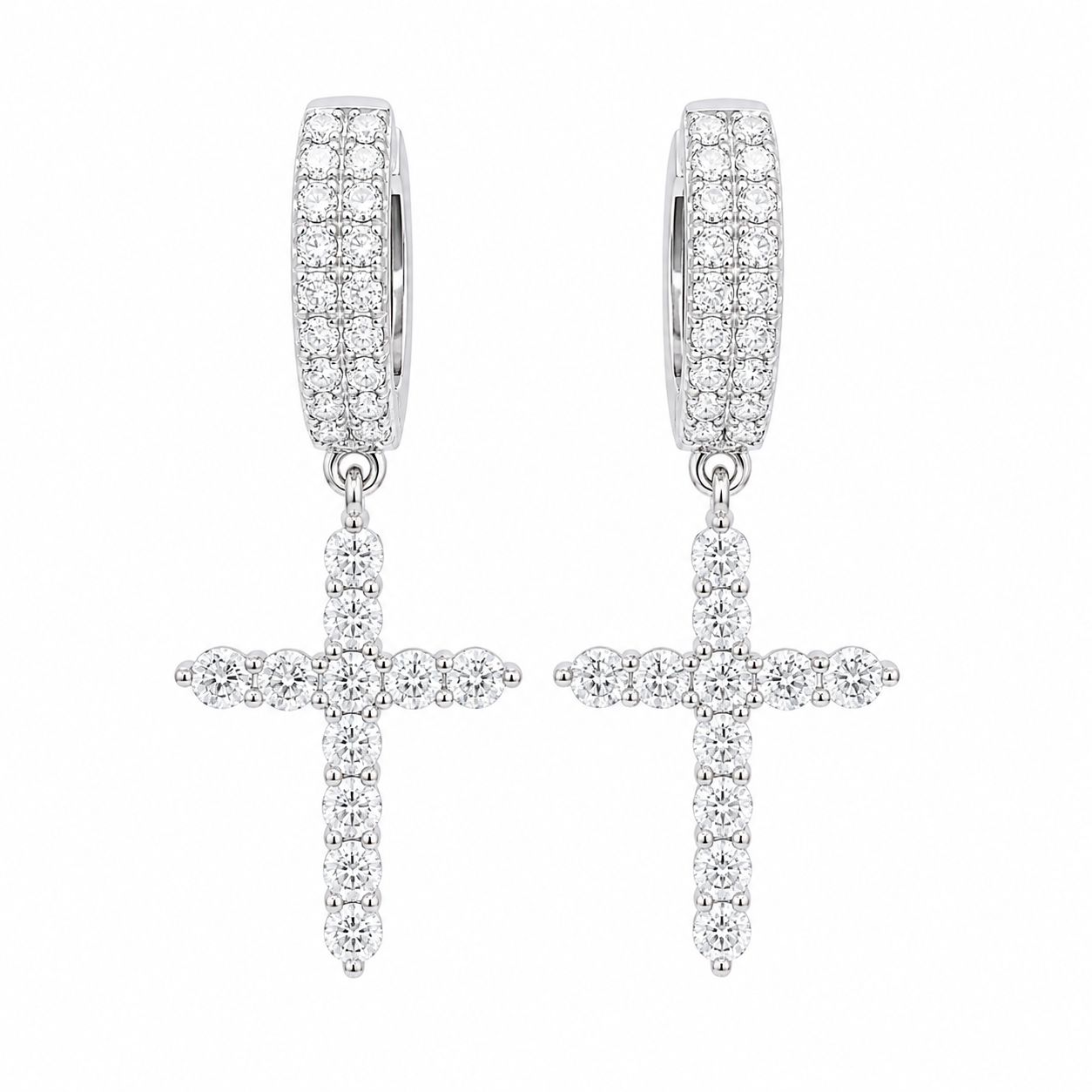 Sterling Silver Moissanite Cross Dangling Huggie Earrings