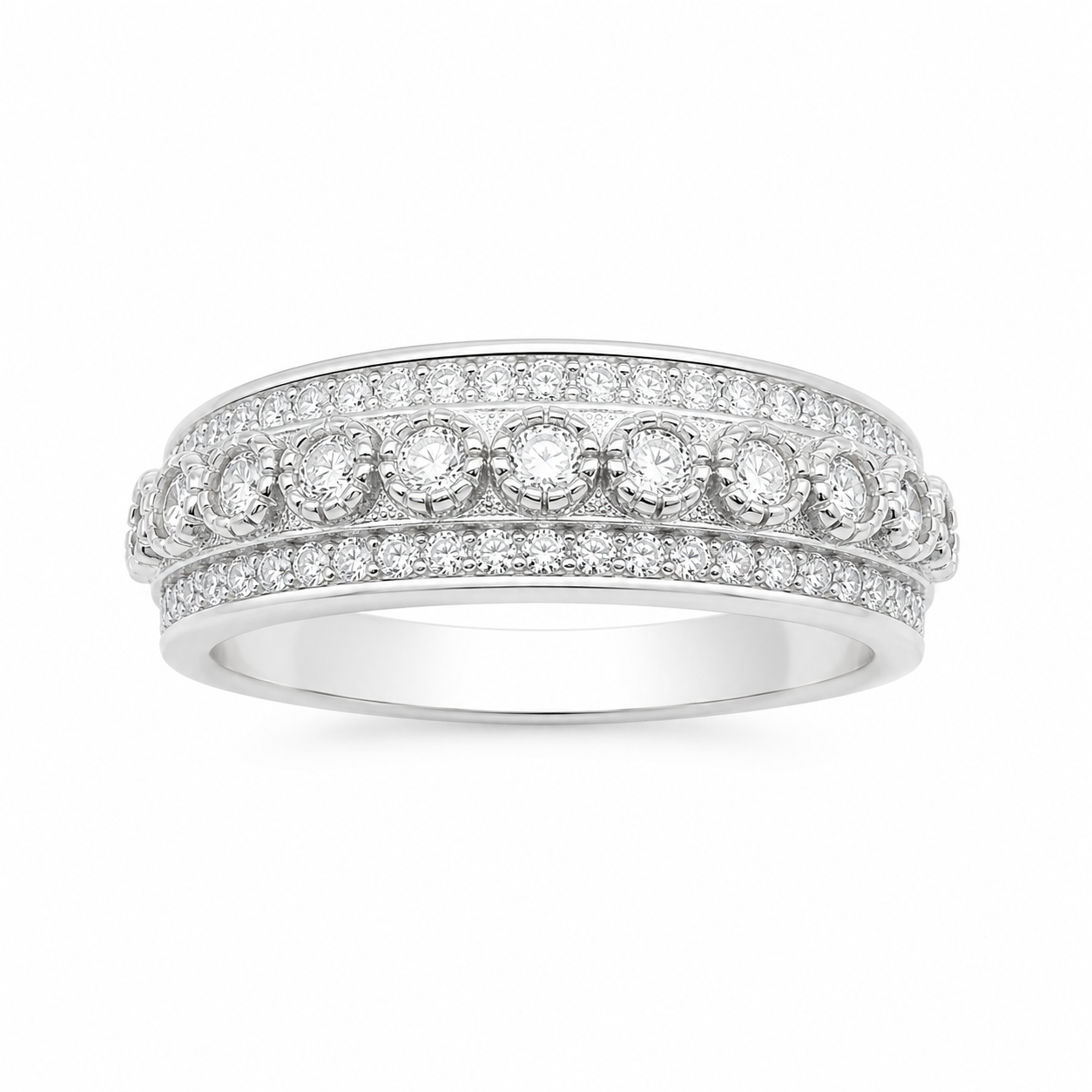 Sterling Silver Moissanite Pave Men's Band