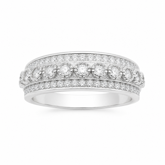 Sterling Silver Moissanite Pave Men's Band