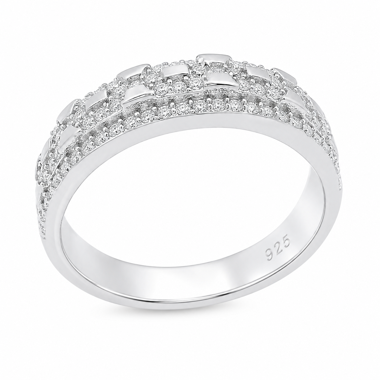 Sterling Silver Moissanite Pave Men's Band