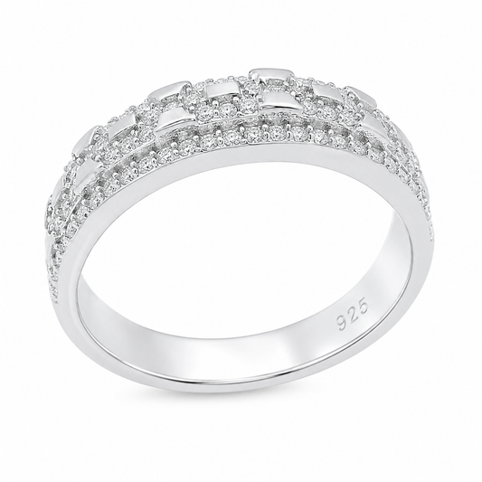Sterling Silver Moissanite Pave Men's Band