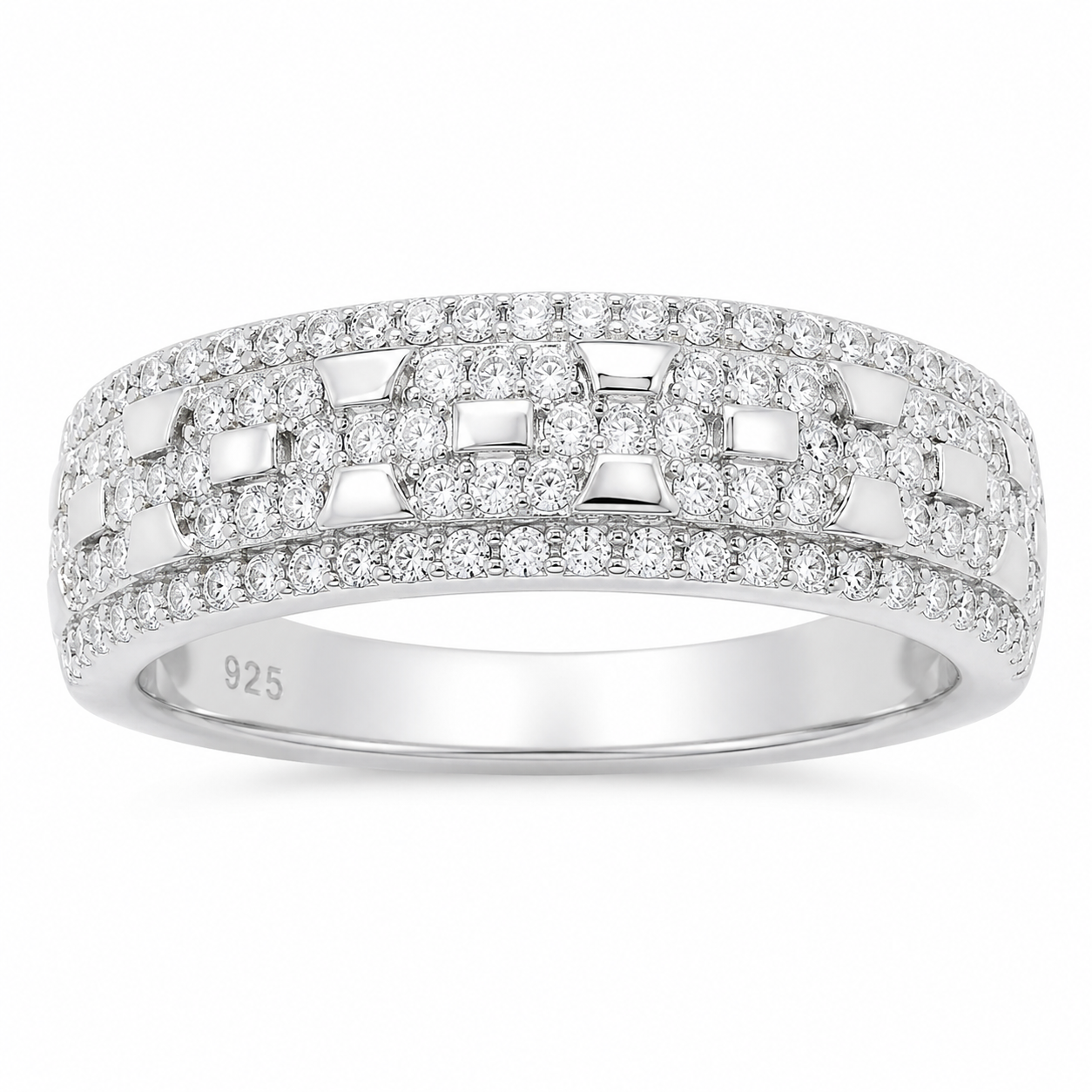Sterling Silver Moissanite Pave Men's Band