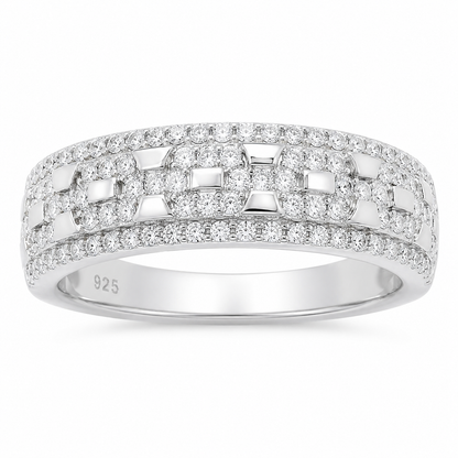 Sterling Silver Moissanite Pave Men's Band