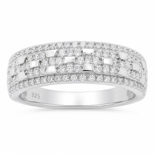 Sterling Silver Moissanite Pave Men's Band