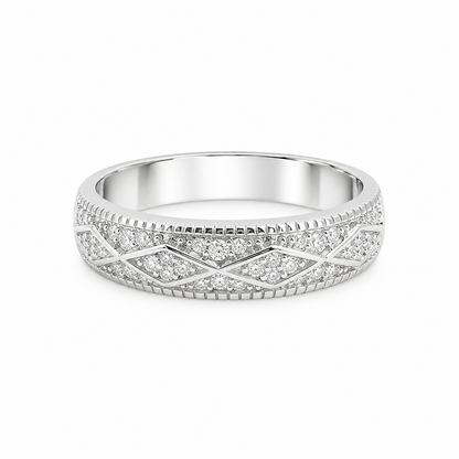 Sterling Silver Moissanite Pave Criss Cross Pattern Men's Band