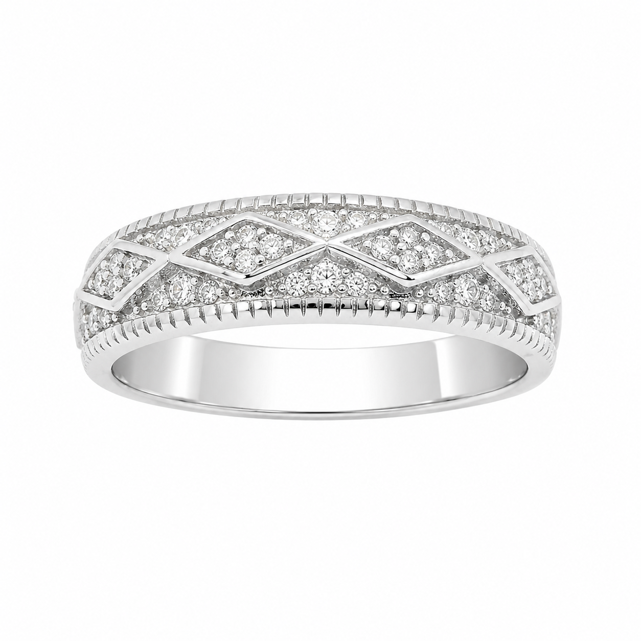 Sterling Silver Moissanite Pave Criss Cross Pattern Men's Band