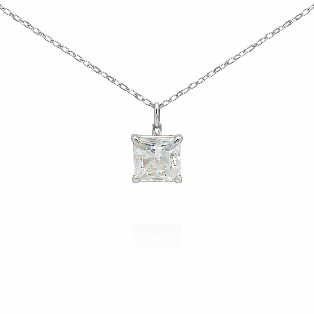 Sterling Silver 2.5ct Square Radiant Cut Moissanite Solitaire Necklace