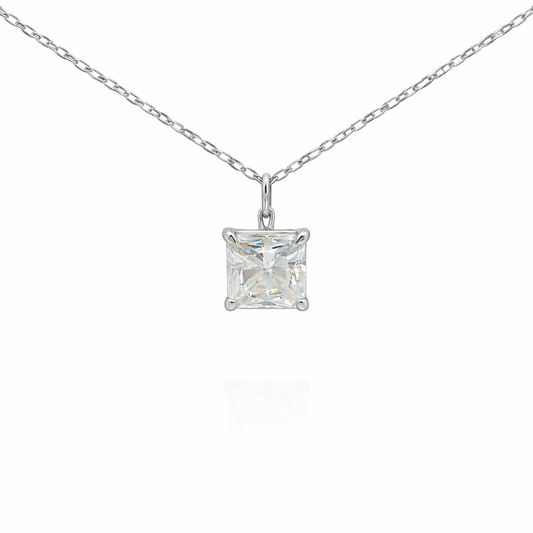 Sterling Silver 2.5ct Square Radiant Cut Moissanite Solitaire Necklace