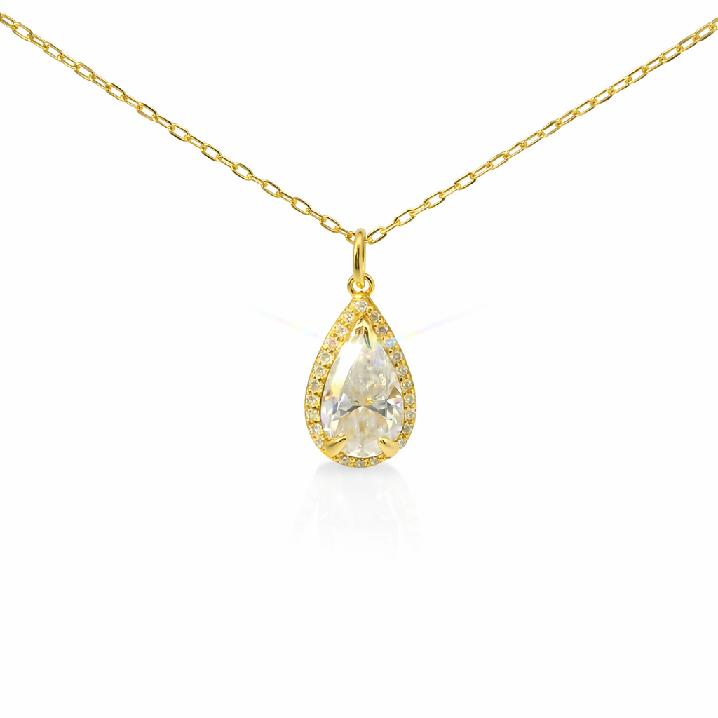 Sterling Silver Moissanite 1.8ct Pear Shape Halo Necklace