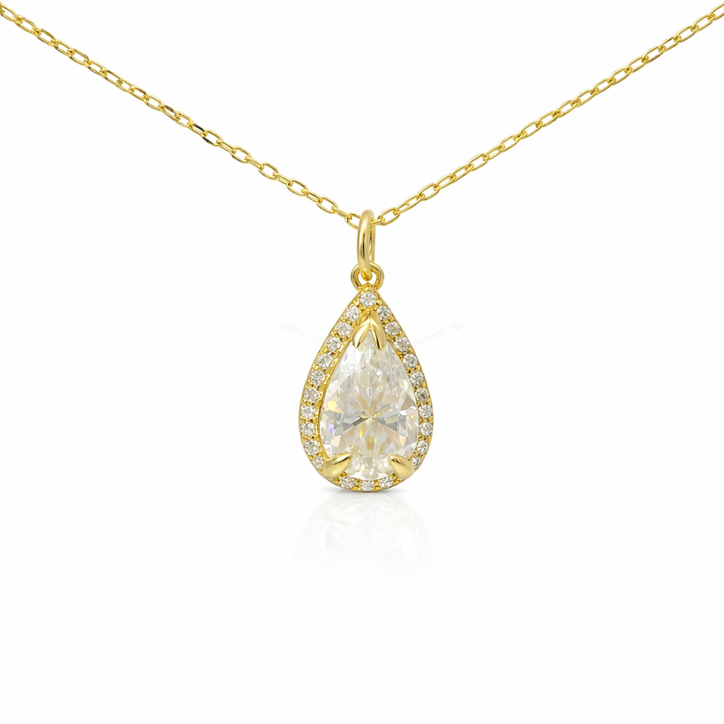 Sterling Silver Moissanite 1.8ct Pear Shape Halo Necklace