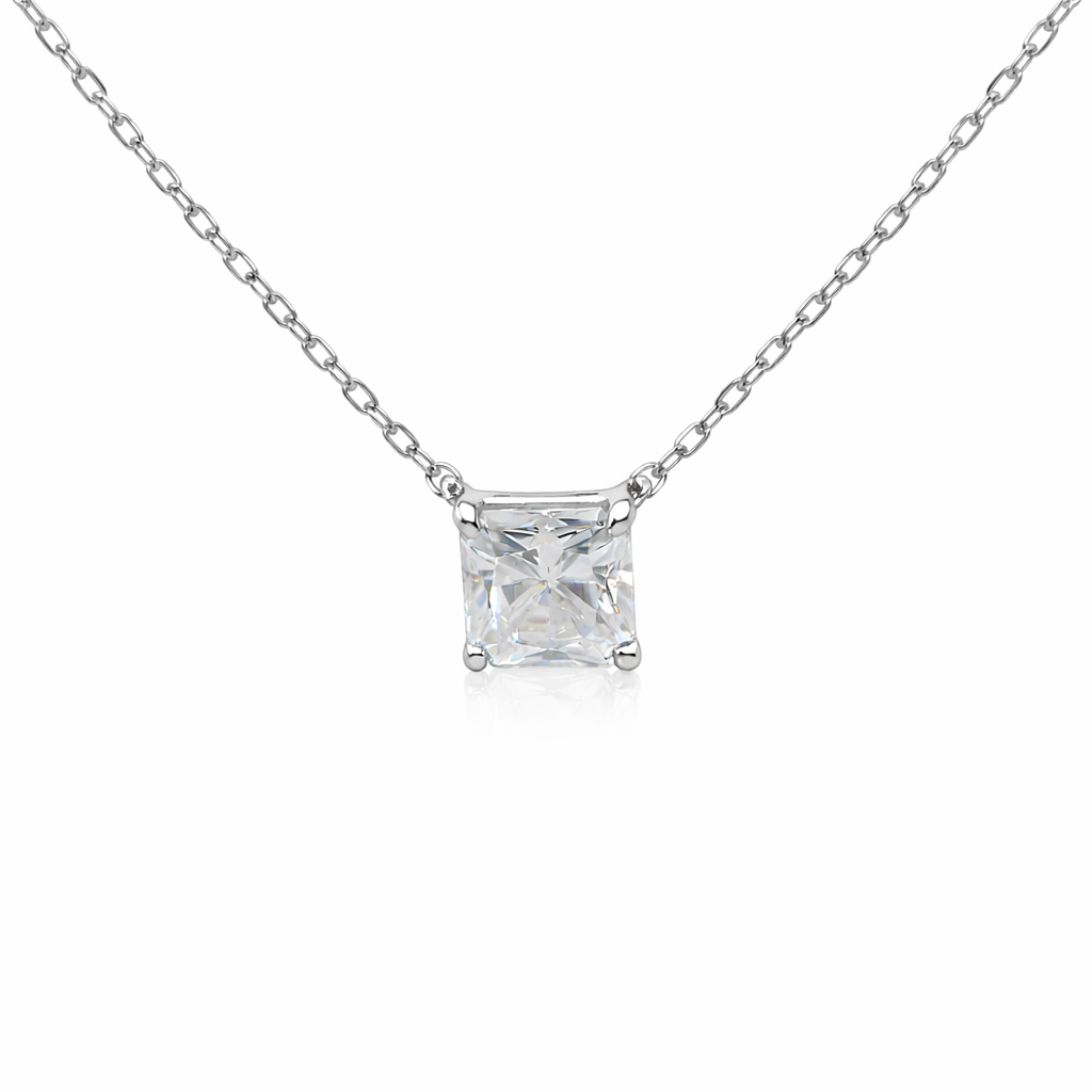 Sterling Silver 2.5ct Square Radiant Cut Moissanite Solitaire Necklace