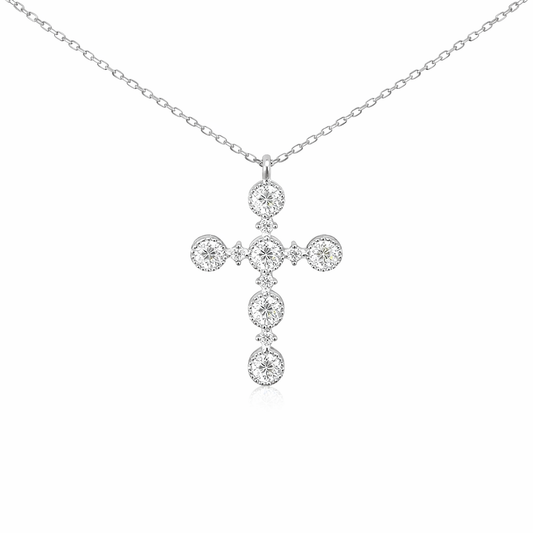 Sterling Silver 0.87 CTW Moissanite Bubble Cross Necklace