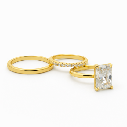Sterling Silver 3.5ct Radiant Cut Moissanite Stackable Bands 3 Piece Ring Set