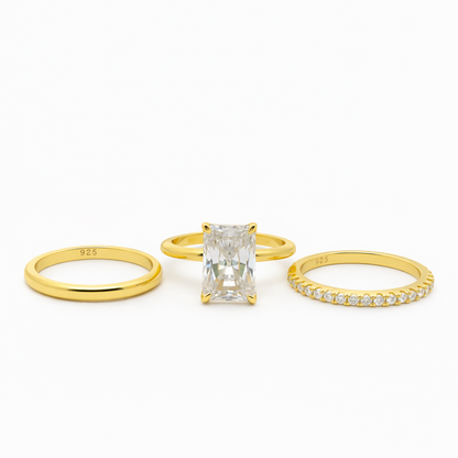Sterling Silver 3.5ct Radiant Cut Moissanite Stackable Bands 3 Piece Ring Set