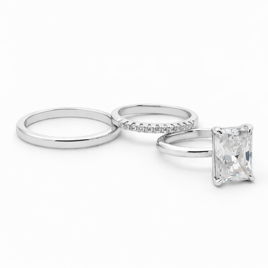 Sterling Silver 3.5ct Radiant Cut Moissanite Stackable Bands 3 Piece Ring Set