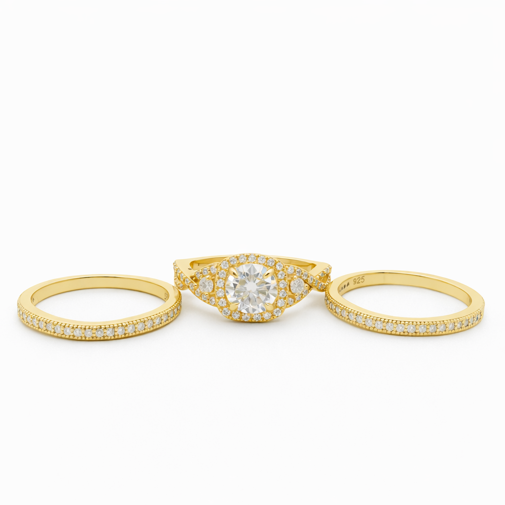 Sterling Silver 0.8ct Round Brilliant Moissanite Halo Infinity Band 3 Ring Stackable Set