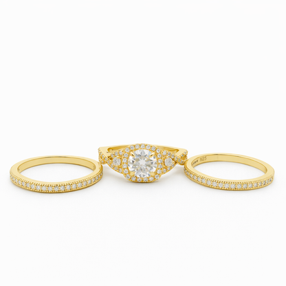 Sterling Silver 0.8ct Round Brilliant Moissanite Halo Infinity Band 3 Ring Stackable Set