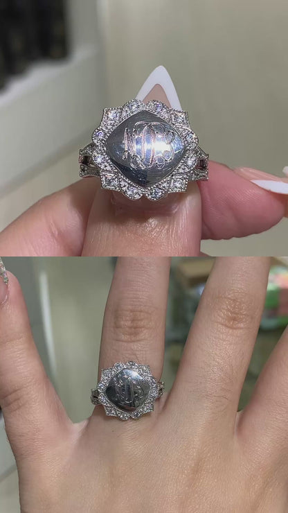 Sterling Silver Double Band Stack Flower Engravable Ring
