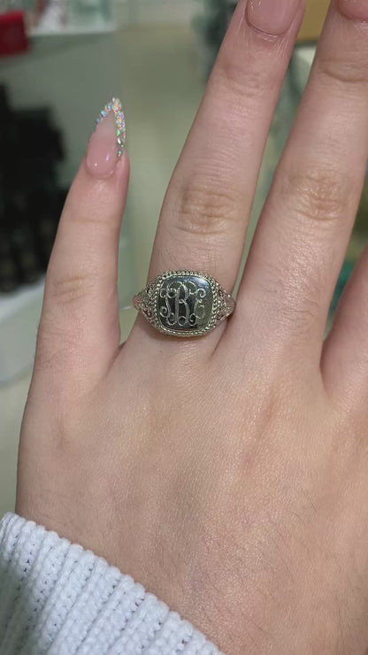 Sterling Silver Engravable Square Filigree Ring