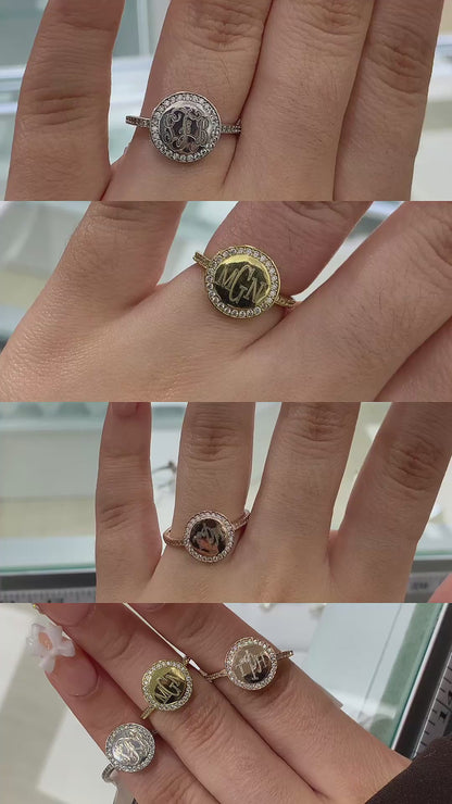 Sterling Silver Straight Band Engravable CZ Stoned Rings